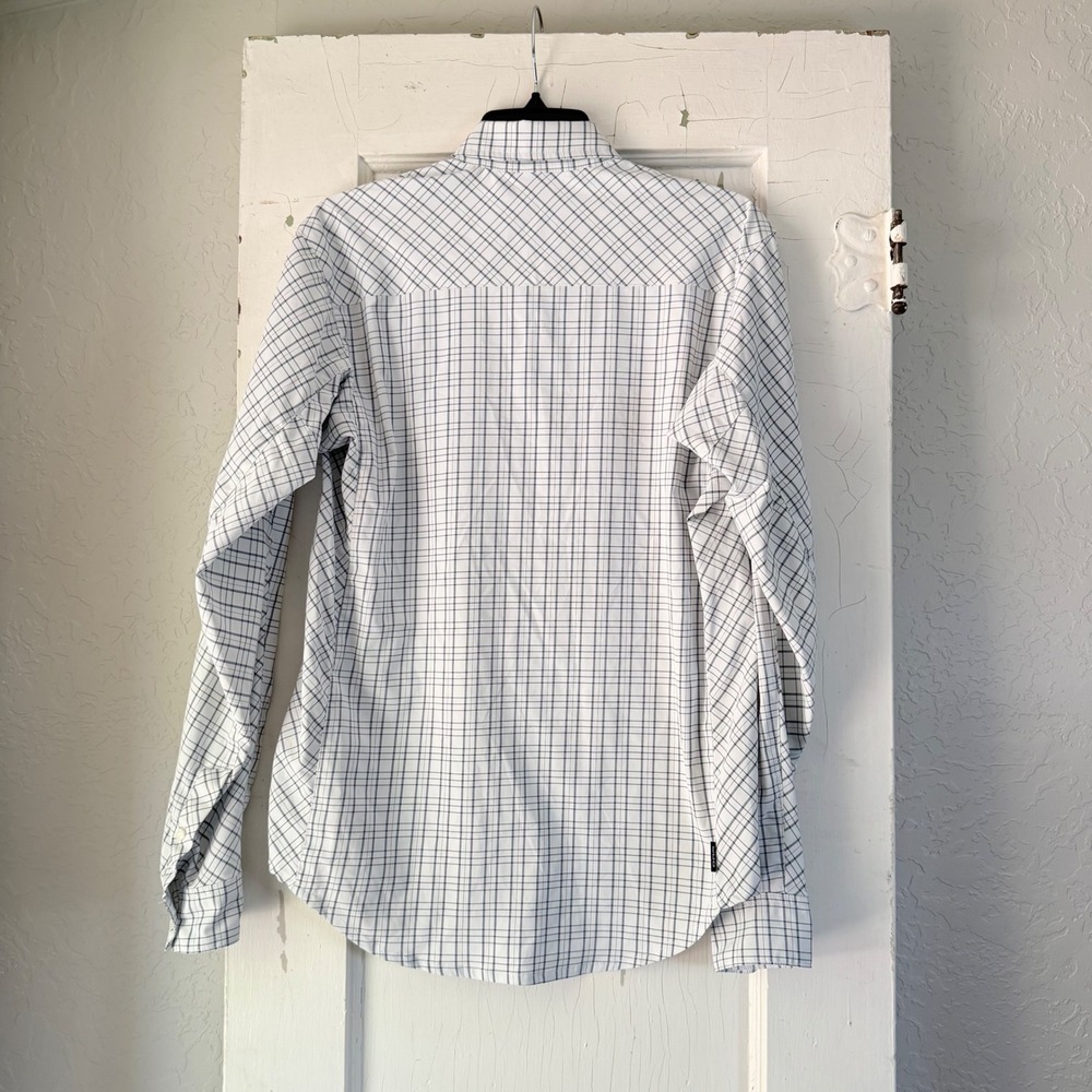 Truewerk B1 Sun Shirt Mens Small White Navy Grid Check Button Down Workwear - Picture 2 of 7